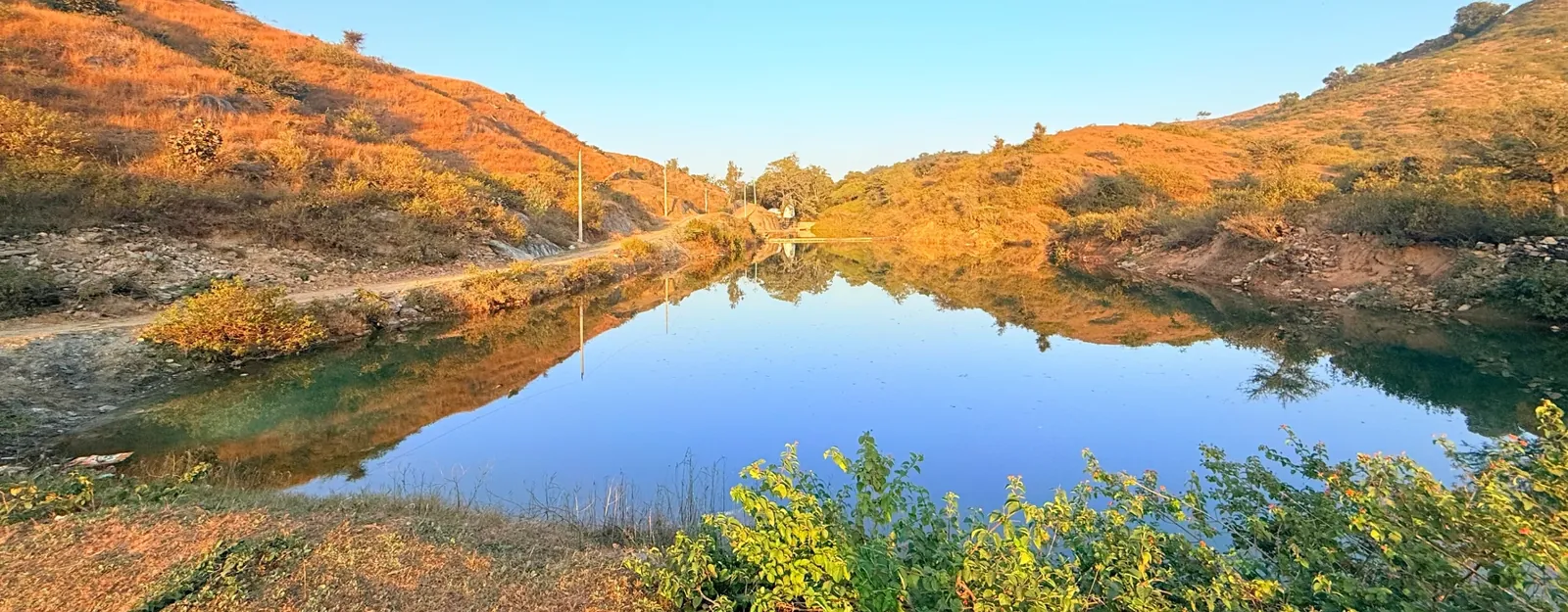 Lake and hills near Maharishi Ashram